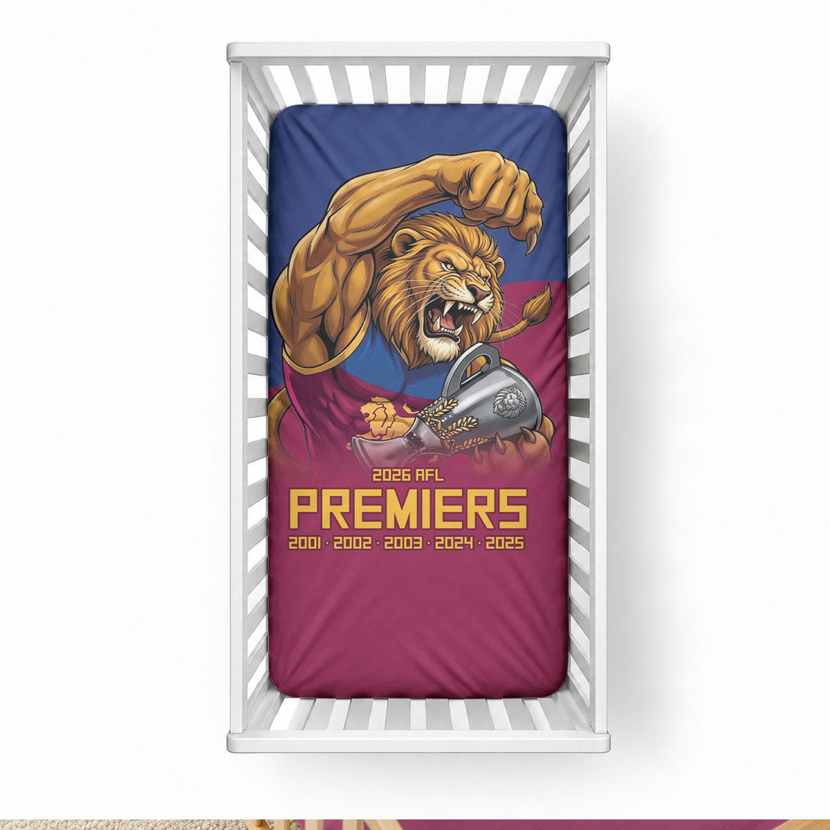 Brisbane Lions Premiers 2026 Baby Bed Cover Six-Time Champions