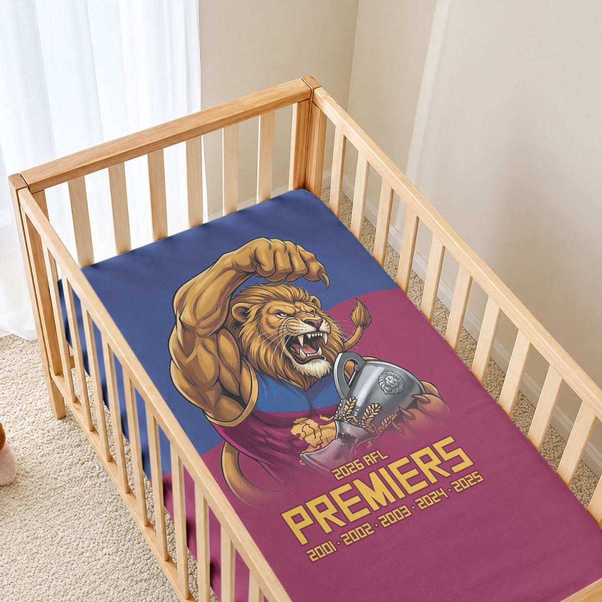 Brisbane Lions Premiers 2026 Baby Bed Cover Six-Time Champions