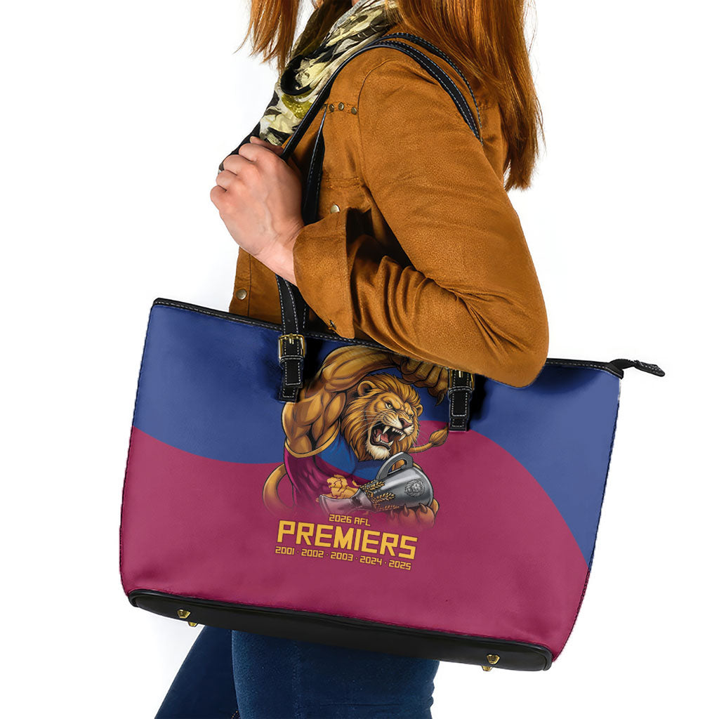 Brisbane Lions Premiers 2026 Leather Tote Bag Six-Time Champions