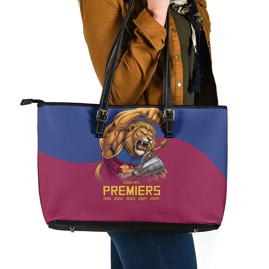 Brisbane Lions Premiers 2026 Leather Tote Bag Six-Time Champions