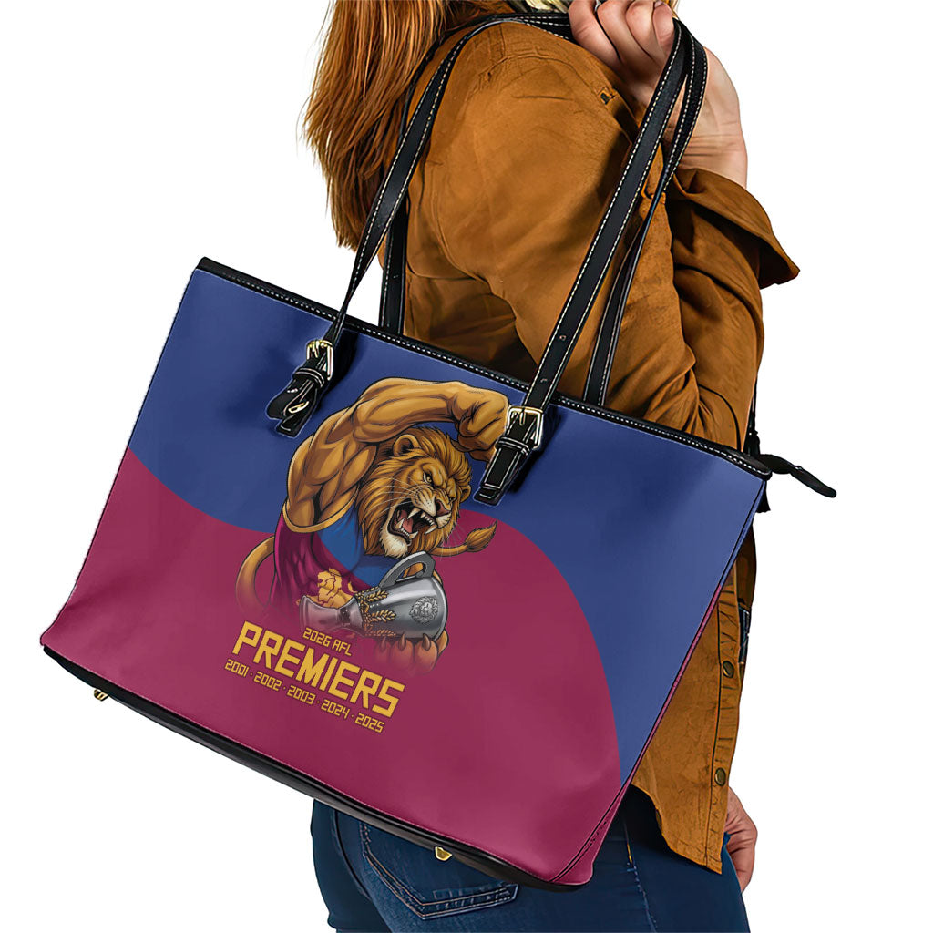 Brisbane Lions Premiers 2026 Leather Tote Bag Six-Time Champions