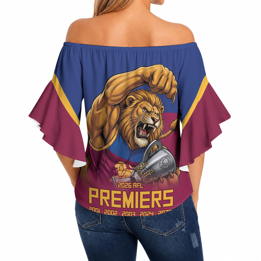 Brisbane Lions Premiers 2026 Off Shoulder Wrap Waist Top Six-Time Champions
