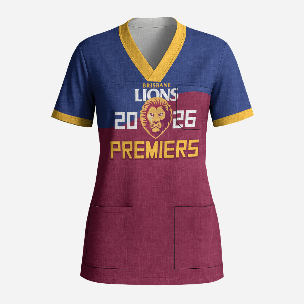 Brisbane Lions Premiers 2026 Scrub Top Six-Time Champions