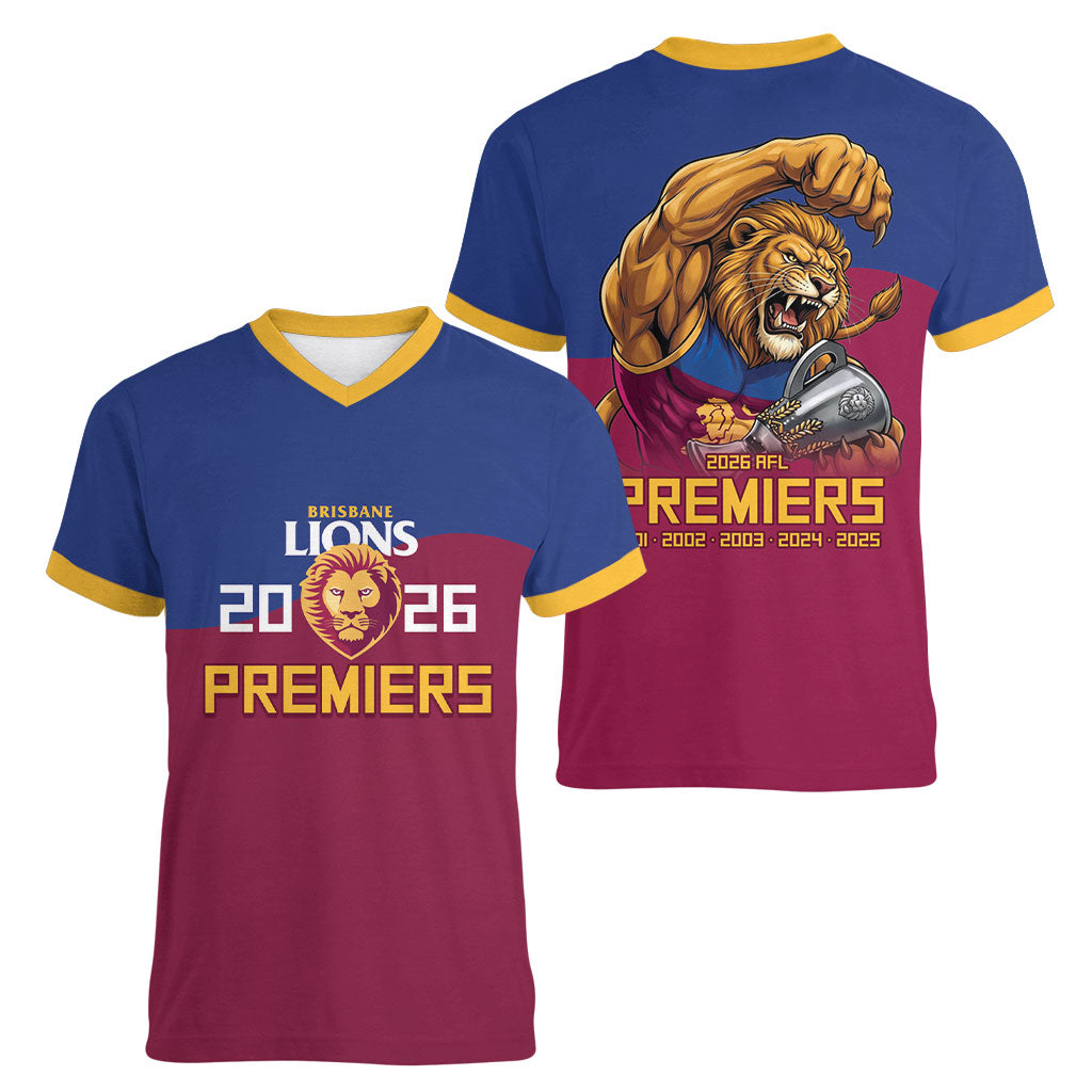 Brisbane Lions Premiers 2026 Women V-Neck T-Shirt Six-Time Champions