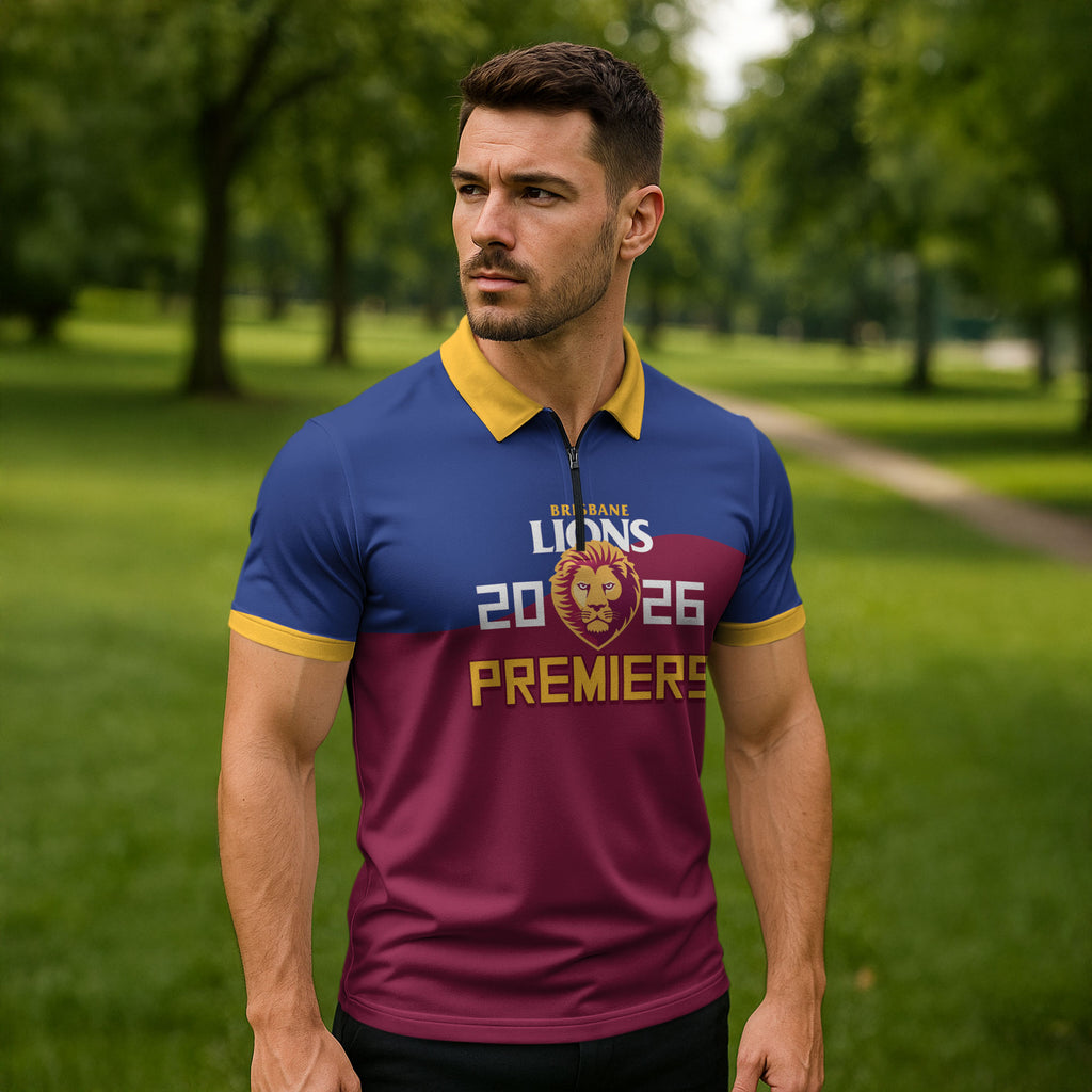 Brisbane Lions Premiers 2026 Zipper Polo Shirt Six-Time Champions
