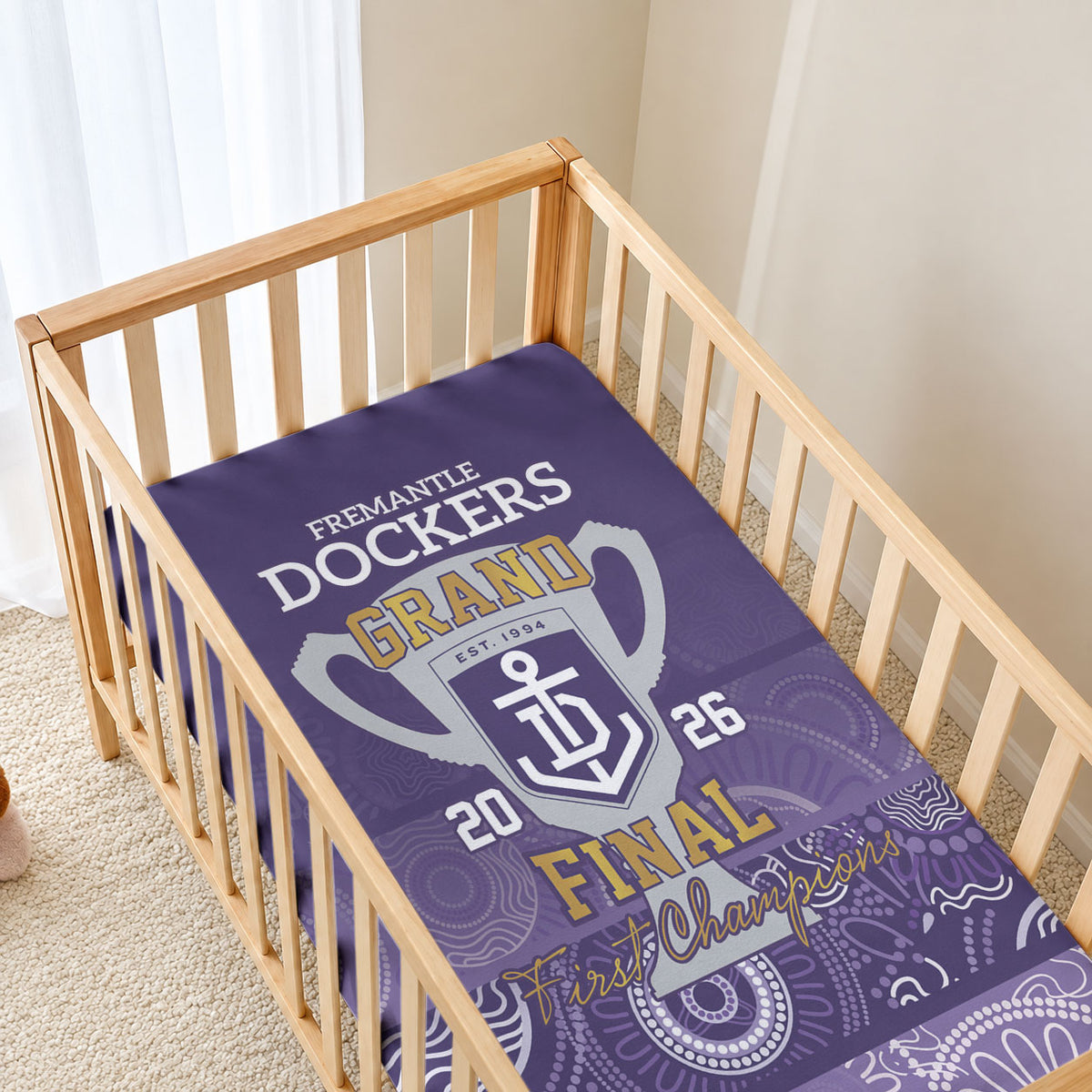 Fremantle Dockers Premiers 2026 Baby Bed Cover First Championship