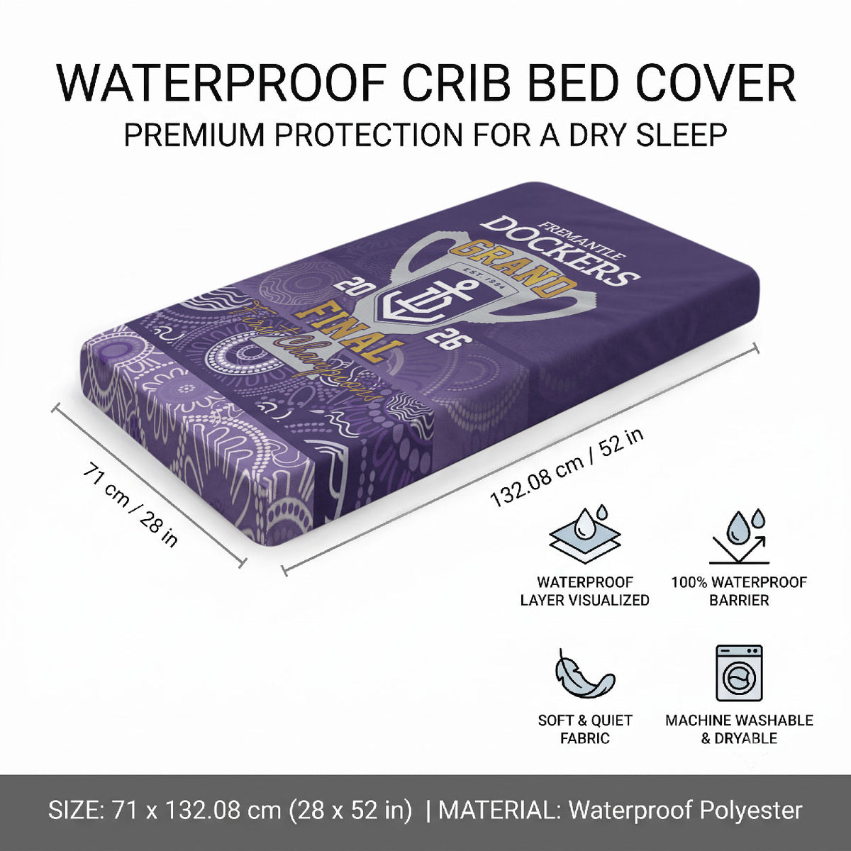 Fremantle Dockers Premiers 2026 Baby Bed Cover First Championship