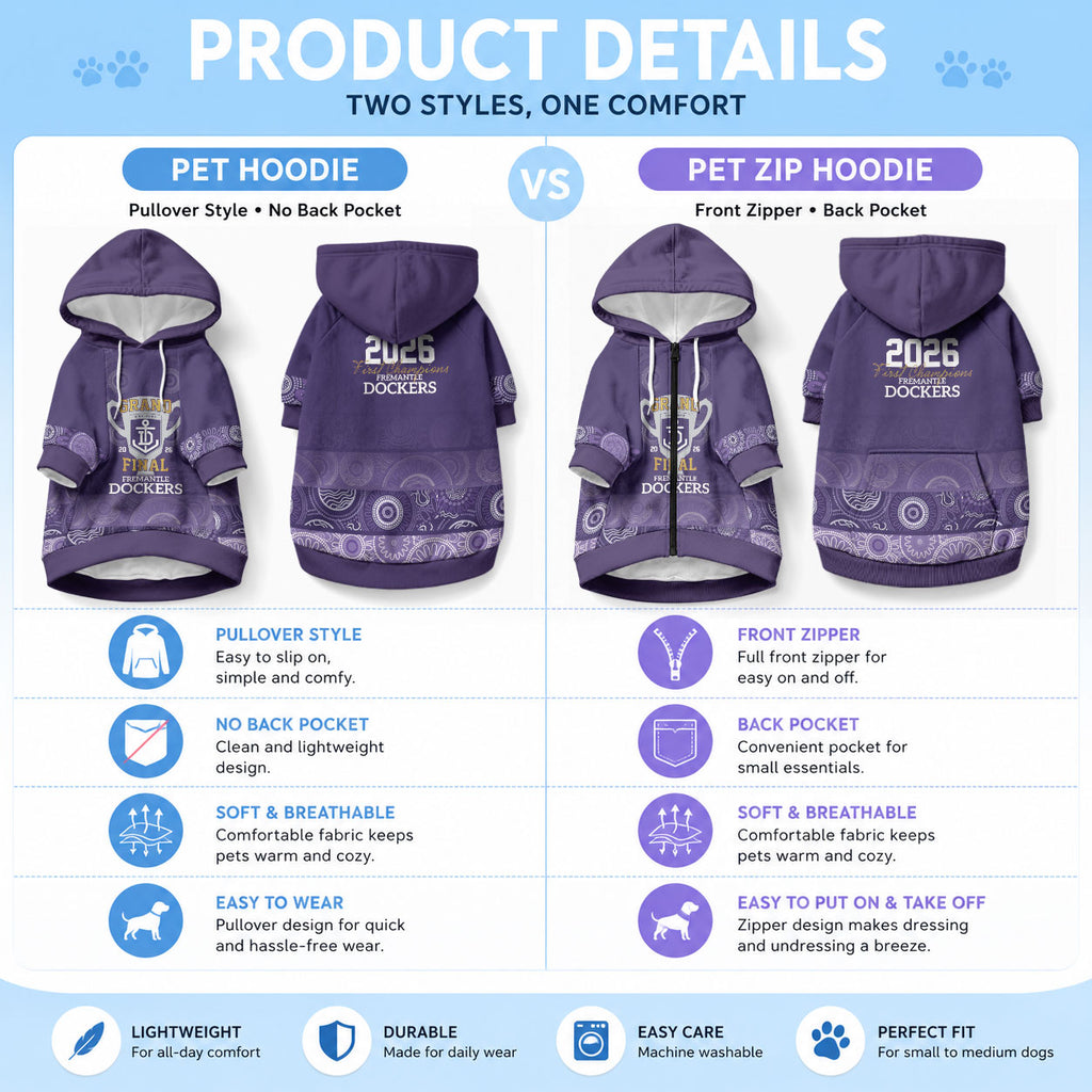 Fremantle Dockers Premiers 2026 Pet Hoodie First Championship