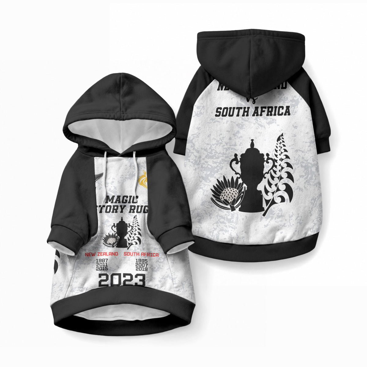 New Zealand South Africa Rugby Pet Hoodie History Commemorative World Cup Winners Unique
