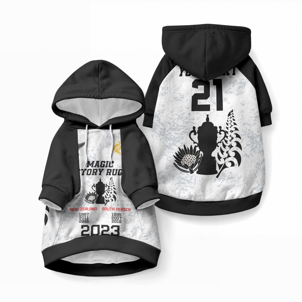 Custom New Zealand South Africa Rugby Pet Hoodie History Commemorative World Cup Winners Unique