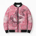 Personalized Pink Butterfly Spirit Bomber Puffer Jacket Australia’s Breast Cancer Awareness - Aussie Hoodie