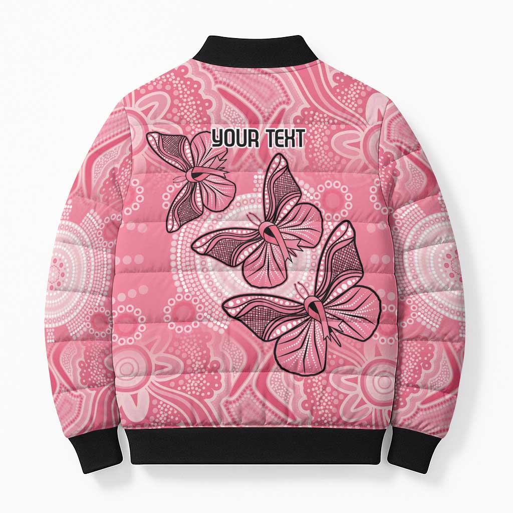 Personalized Pink Butterfly Spirit Bomber Puffer Jacket Australia’s Breast Cancer Awareness - Aussie Hoodie