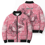 Personalized Pink Butterfly Spirit Bomber Puffer Jacket Australia’s Breast Cancer Awareness - Aussie Hoodie