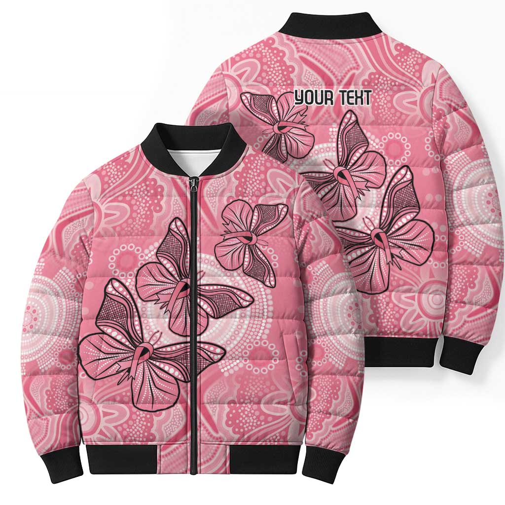 Personalized Pink Butterfly Spirit Bomber Puffer Jacket Australia’s Breast Cancer Awareness - Aussie Hoodie