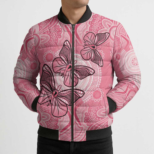 Personalized Pink Butterfly Spirit Bomber Puffer Jacket Australia’s Breast Cancer Awareness - Aussie Hoodie