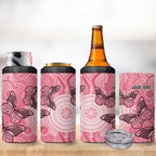 Personalized Pink Butterfly Spirit 4 in 1 Can Cooler Tumbler Australia’s Breast Cancer Awareness - Aussie Hoodie