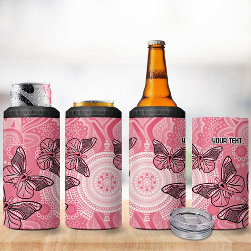 Personalized Pink Butterfly Spirit 4 in 1 Can Cooler Tumbler Australia’s Breast Cancer Awareness - Aussie Hoodie