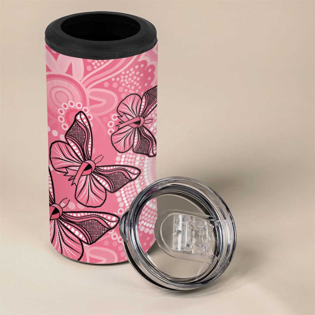 Personalized Pink Butterfly Spirit 4 in 1 Can Cooler Tumbler Australia’s Breast Cancer Awareness - Aussie Hoodie