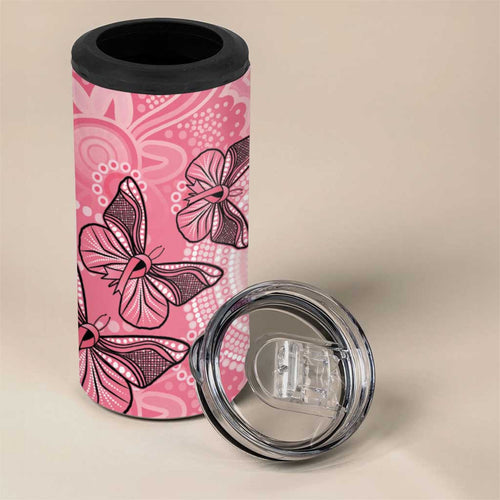 Personalized Pink Butterfly Spirit 4 in 1 Can Cooler Tumbler Australia’s Breast Cancer Awareness - Aussie Hoodie