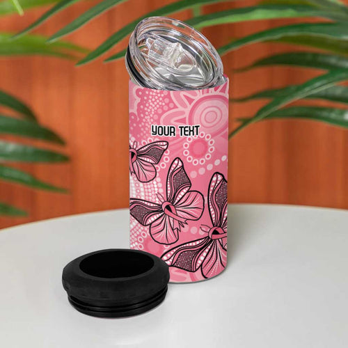 Personalized Pink Butterfly Spirit 4 in 1 Can Cooler Tumbler Australia’s Breast Cancer Awareness - Aussie Hoodie
