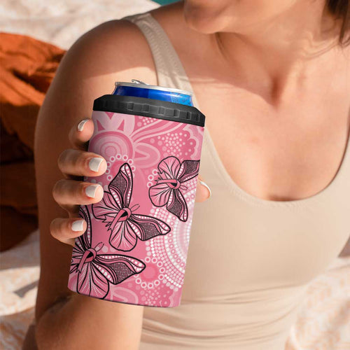 Personalized Pink Butterfly Spirit 4 in 1 Can Cooler Tumbler Australia’s Breast Cancer Awareness - Aussie Hoodie