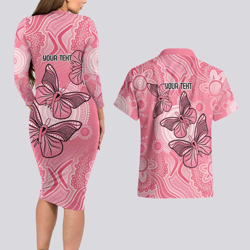 Personalized Pink Butterfly Spirit Couples Matching Long Sleeve Bodycon Dress and Hawaiian Shirt Australia’s Breast Cancer Awareness - Aussie Hoodie