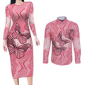 Personalized Pink Butterfly Spirit Couples Matching Long Sleeve Bodycon Dress and Long Sleeve Button Shirt Australia’s Breast Cancer Awareness - Aussie Hoodie