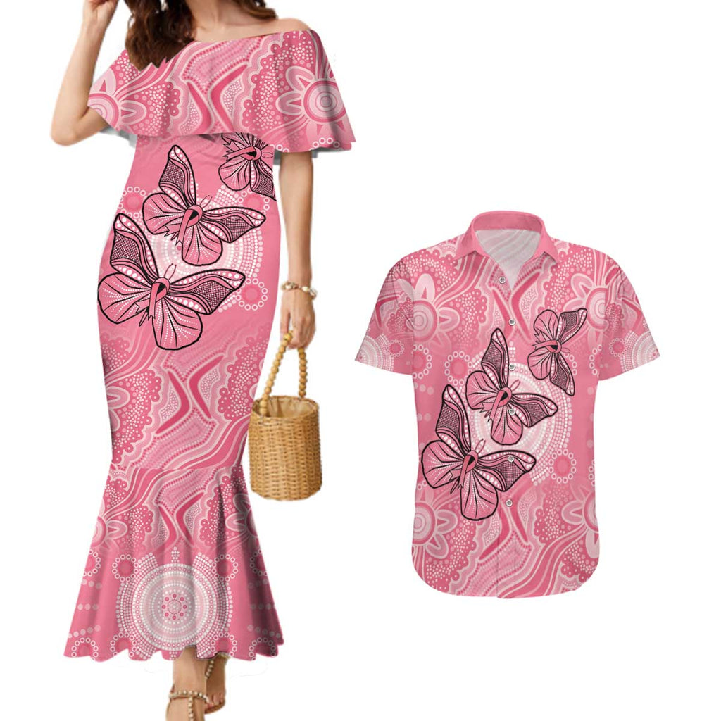 Personalized Pink Butterfly Spirit Couples Matching Mermaid Dress and Hawaiian Shirt Australia’s Breast Cancer Awareness - Aussie Hoodie