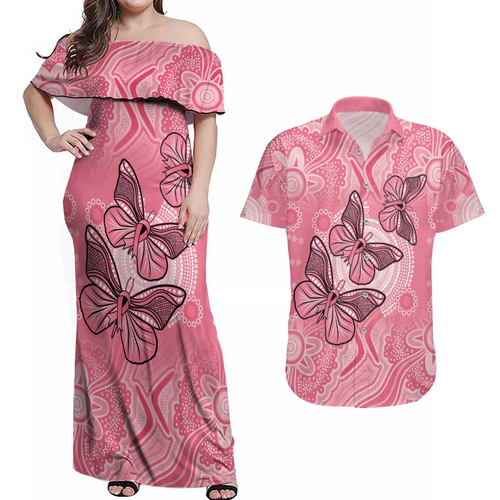 Personalized Pink Butterfly Spirit Couples Matching Off Shoulder Maxi Dress and Hawaiian Shirt Australia’s Breast Cancer Awareness - Aussie Hoodie