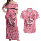 Personalized Pink Butterfly Spirit Couples Matching Off Shoulder Maxi Dress and Hawaiian Shirt Australia’s Breast Cancer Awareness - Aussie Hoodie