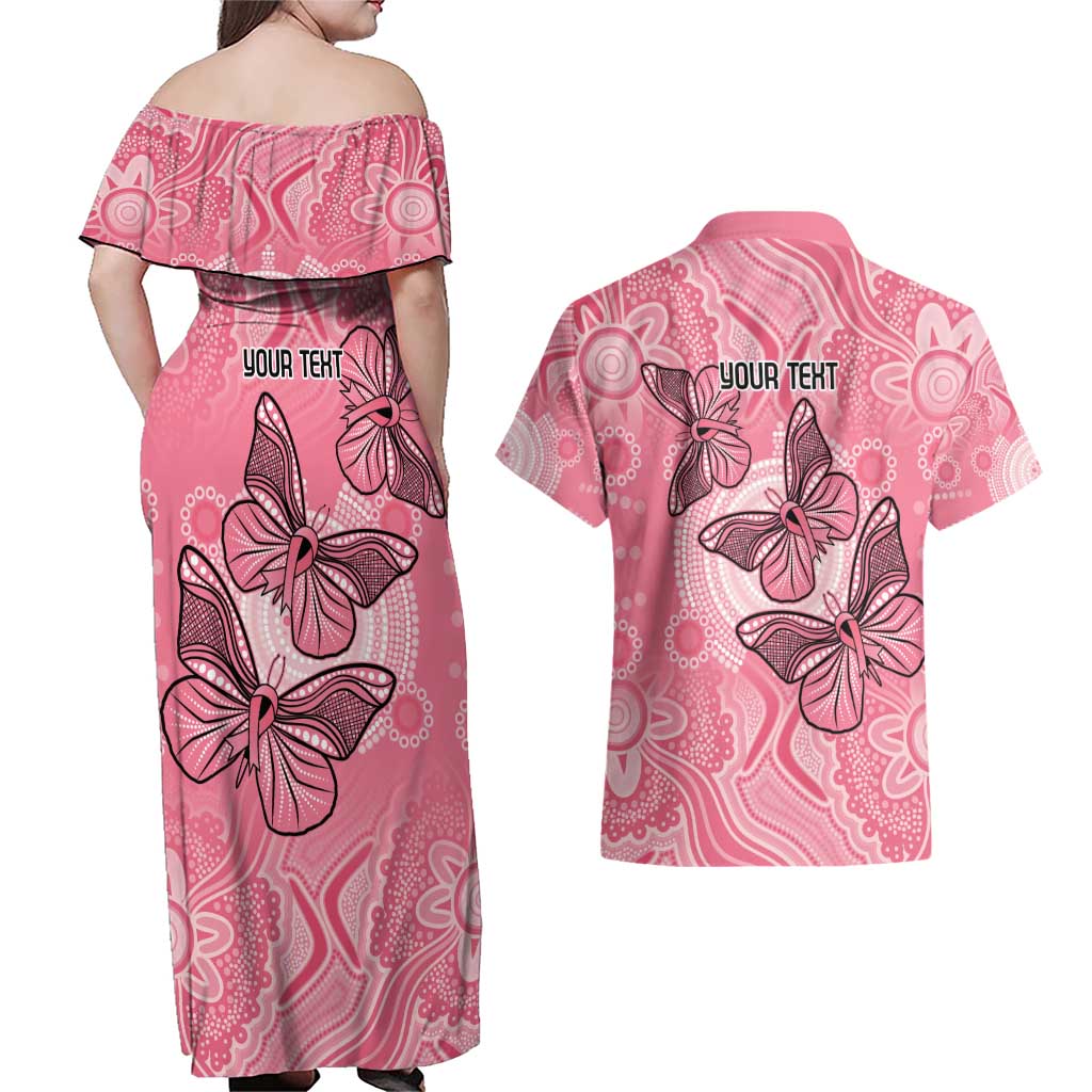Personalized Pink Butterfly Spirit Couples Matching Off Shoulder Maxi Dress and Hawaiian Shirt Australia’s Breast Cancer Awareness - Aussie Hoodie