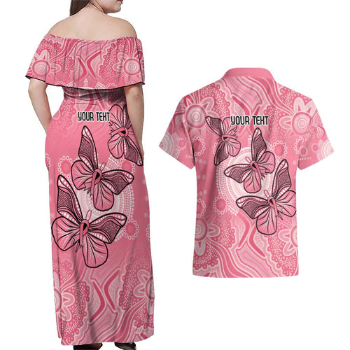 Personalized Pink Butterfly Spirit Couples Matching Off Shoulder Maxi Dress and Hawaiian Shirt Australia’s Breast Cancer Awareness - Aussie Hoodie