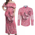 Personalized Pink Butterfly Spirit Couples Matching Off Shoulder Maxi Dress and Long Sleeve Button Shirt Australia’s Breast Cancer Awareness - Aussie Hoodie