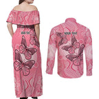 Personalized Pink Butterfly Spirit Couples Matching Off Shoulder Maxi Dress and Long Sleeve Button Shirt Australia’s Breast Cancer Awareness - Aussie Hoodie