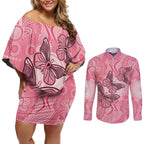 Personalized Pink Butterfly Spirit Couples Matching Off Shoulder Short Dress and Long Sleeve Button Shirt Australia’s Breast Cancer Awareness - Aussie Hoodie
