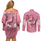 Personalized Pink Butterfly Spirit Couples Matching Off Shoulder Short Dress and Long Sleeve Button Shirt Australia’s Breast Cancer Awareness - Aussie Hoodie