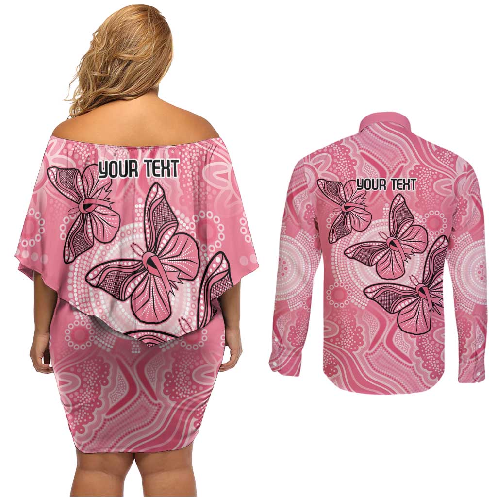 Personalized Pink Butterfly Spirit Couples Matching Off Shoulder Short Dress and Long Sleeve Button Shirt Australia’s Breast Cancer Awareness - Aussie Hoodie