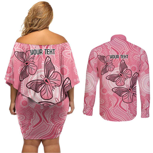 Personalized Pink Butterfly Spirit Couples Matching Off Shoulder Short Dress and Long Sleeve Button Shirt Australia’s Breast Cancer Awareness - Aussie Hoodie