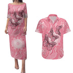 Personalized Pink Butterfly Spirit Couples Matching Puletasi and Hawaiian Shirt Australia’s Breast Cancer Awareness - Aussie Hoodie