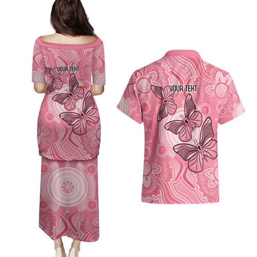 Personalized Pink Butterfly Spirit Couples Matching Puletasi and Hawaiian Shirt Australia’s Breast Cancer Awareness - Aussie Hoodie