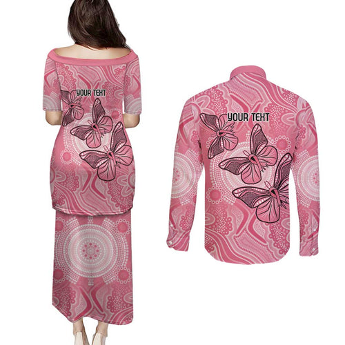Personalized Pink Butterfly Spirit Couples Matching Puletasi and Long Sleeve Button Shirt Australia’s Breast Cancer Awareness - Aussie Hoodie