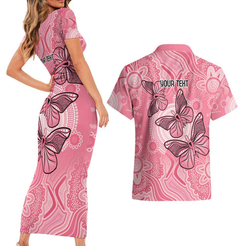 Personalized Pink Butterfly Spirit Couples Matching Short Sleeve Bodycon Dress and Hawaiian Shirt Australia’s Breast Cancer Awareness - Aussie Hoodie