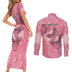 Personalized Pink Butterfly Spirit Couples Matching Short Sleeve Bodycon Dress and Long Sleeve Button Shirt Australia’s Breast Cancer Awareness - Aussie Hoodie