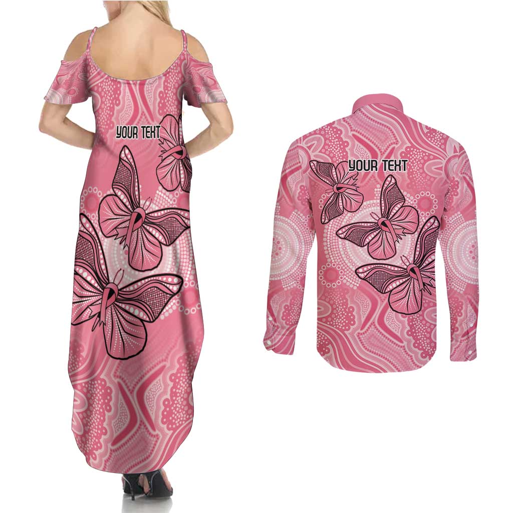 Personalized Pink Butterfly Spirit Couples Matching Summer Maxi Dress and Long Sleeve Button Shirt Australia’s Breast Cancer Awareness - Aussie Hoodie