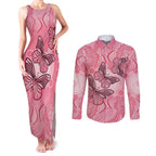 Personalized Pink Butterfly Spirit Couples Matching Tank Maxi Dress and Long Sleeve Button Shirt Australia’s Breast Cancer Awareness - Aussie Hoodie