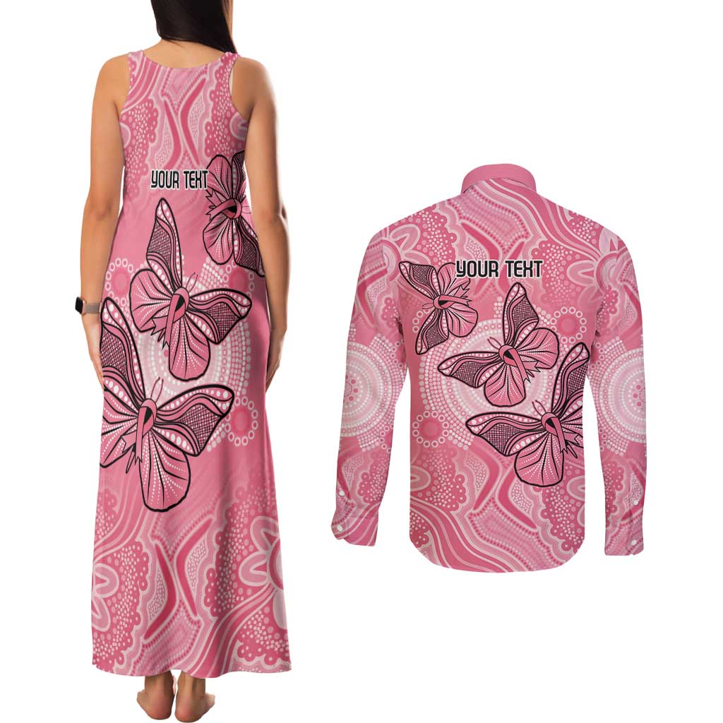 Personalized Pink Butterfly Spirit Couples Matching Tank Maxi Dress and Long Sleeve Button Shirt Australia’s Breast Cancer Awareness - Aussie Hoodie