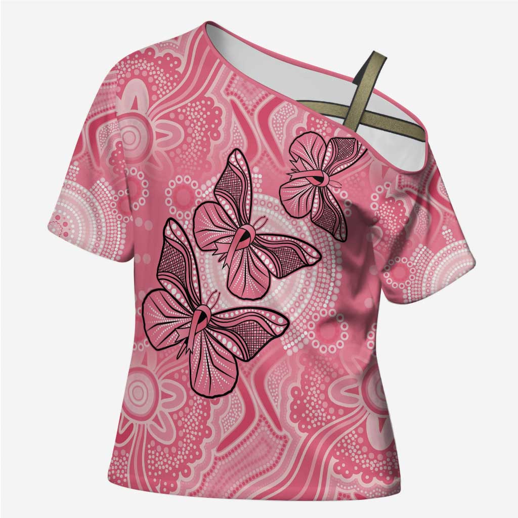 Personalized Pink Butterfly Spirit Cross Shoulder Shirt Australia’s Breast Cancer Awareness - Aussie Hoodie