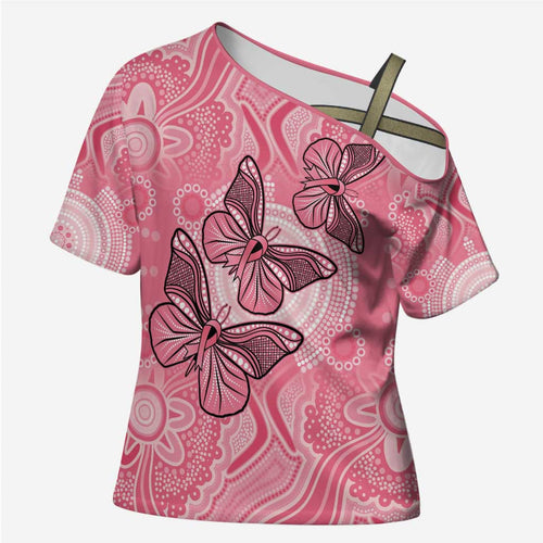 Personalized Pink Butterfly Spirit Cross Shoulder Shirt Australia’s Breast Cancer Awareness - Aussie Hoodie