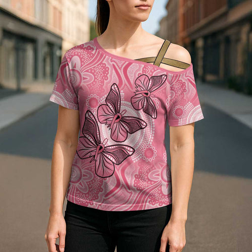 Personalized Pink Butterfly Spirit Cross Shoulder Shirt Australia’s Breast Cancer Awareness - Aussie Hoodie