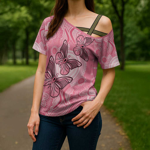 Personalized Pink Butterfly Spirit Cross Shoulder Shirt Australia’s Breast Cancer Awareness - Aussie Hoodie